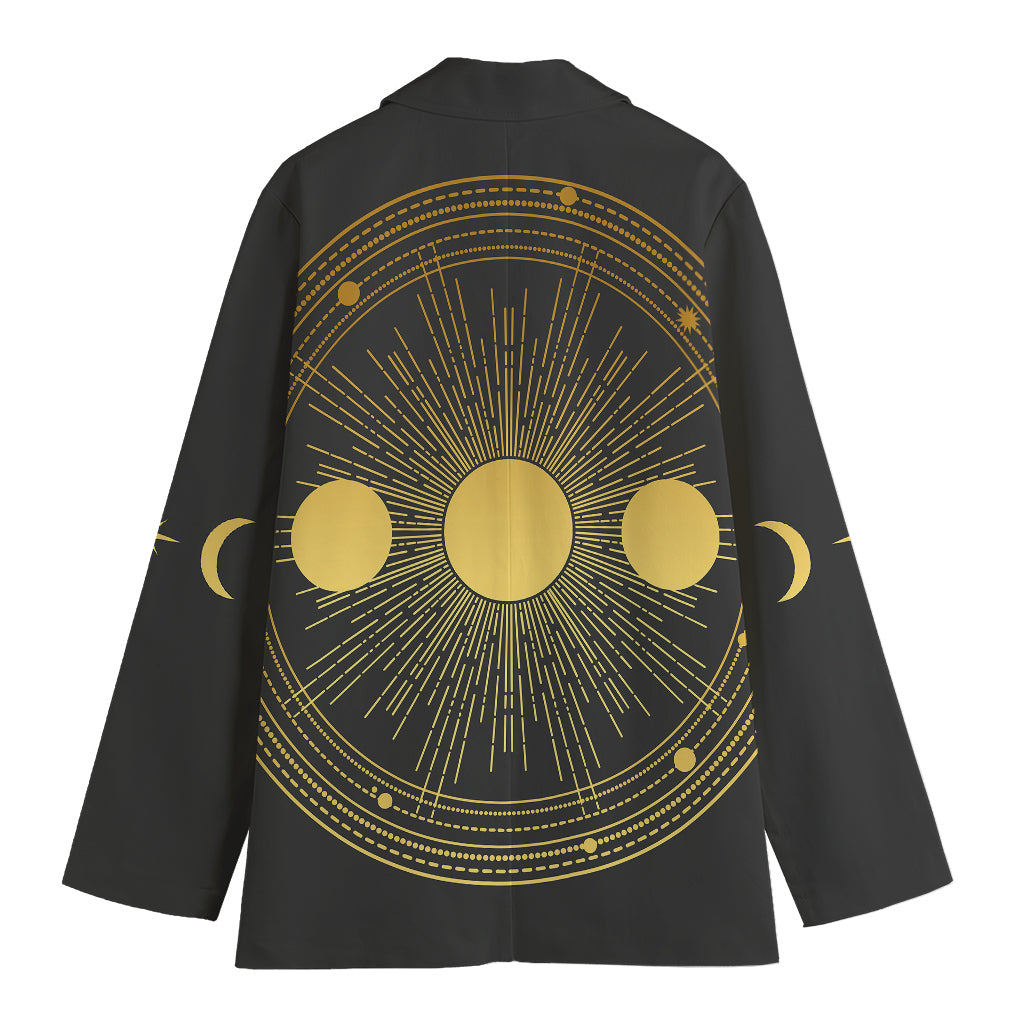 Sun And Moon Phase Print Women's Cotton Blazer