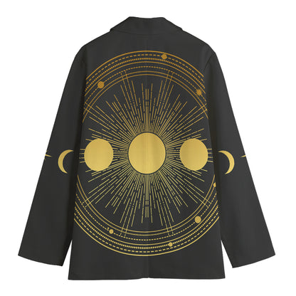 Sun And Moon Phase Print Women's Cotton Blazer