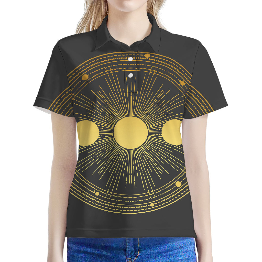 Sun And Moon Phase Print Women's Polo Shirt