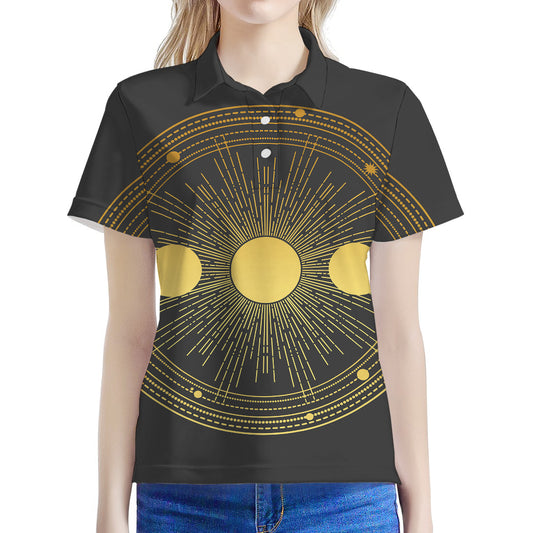 Sun And Moon Phase Print Women's Polo Shirt