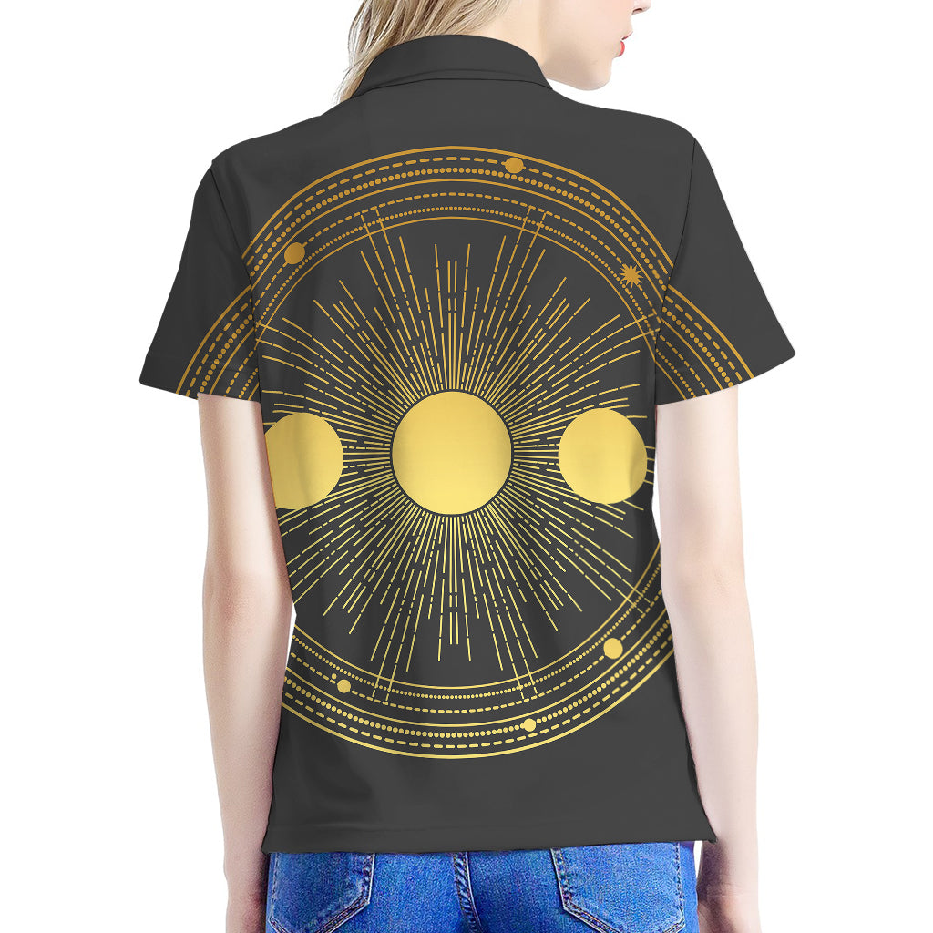 Sun And Moon Phase Print Women's Polo Shirt