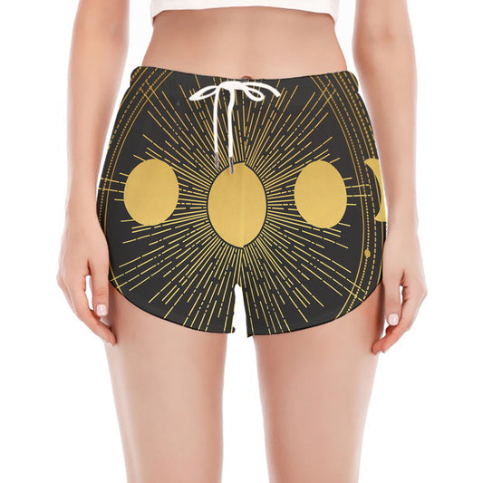 Sun And Moon Phase Print Women's Split Running Shorts