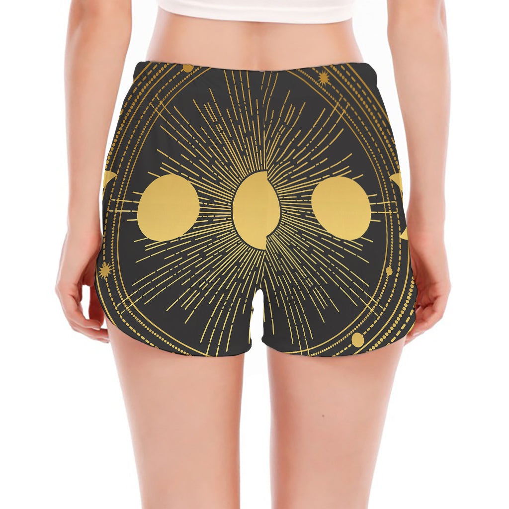 Sun And Moon Phase Print Women's Split Running Shorts