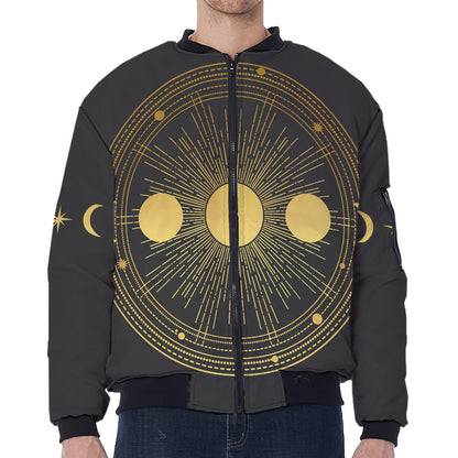 Sun And Moon Phase Print Zip Sleeve Bomber Jacket