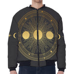 Sun And Moon Phase Print Zip Sleeve Bomber Jacket
