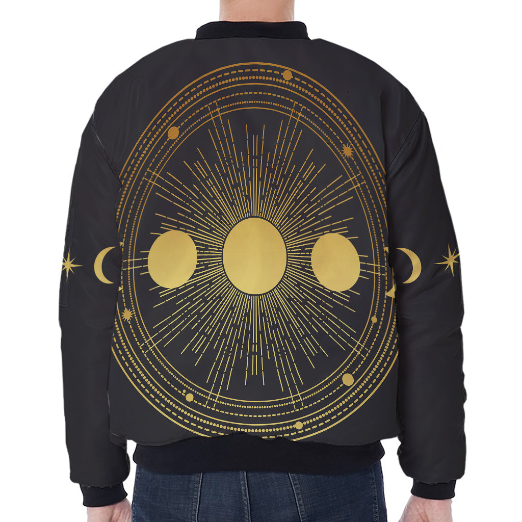 Sun And Moon Phase Print Zip Sleeve Bomber Jacket