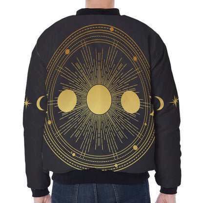 Sun And Moon Phase Print Zip Sleeve Bomber Jacket