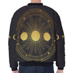 Sun And Moon Phase Print Zip Sleeve Bomber Jacket