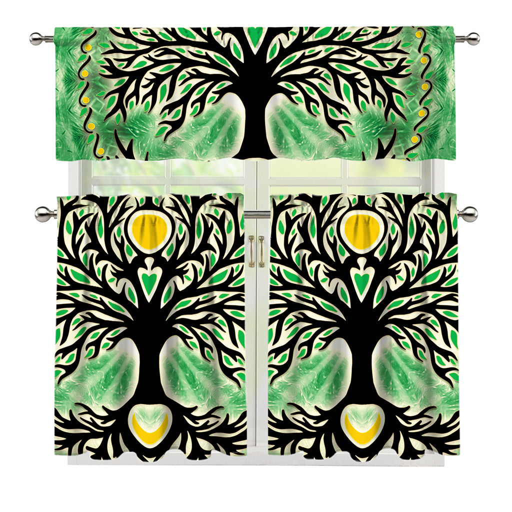 Sun And Moon Yggdrasil Print 3 Piece Kitchen Curtains
