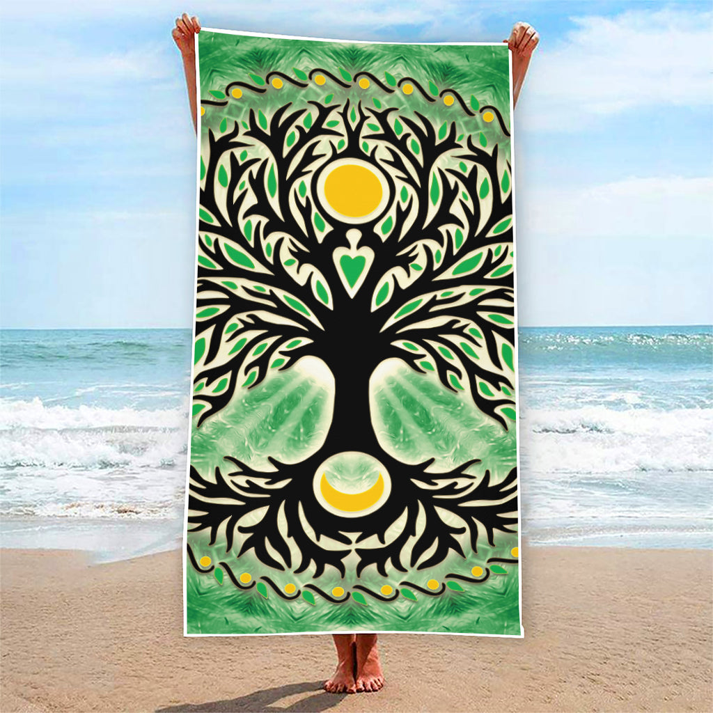 Sun And Moon Yggdrasil Print Beach Towel