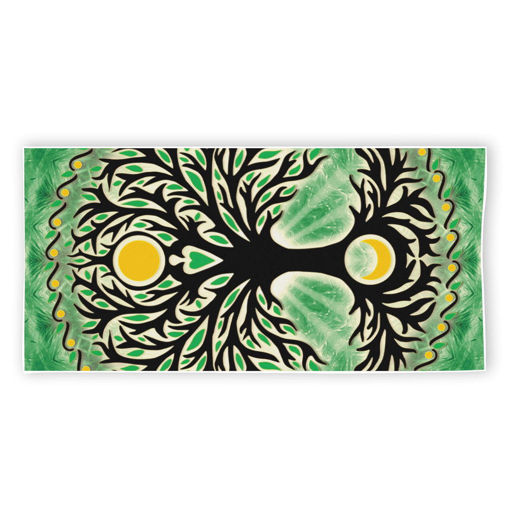 Sun And Moon Yggdrasil Print Beach Towel