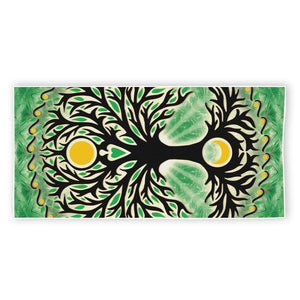 Sun And Moon Yggdrasil Print Beach Towel