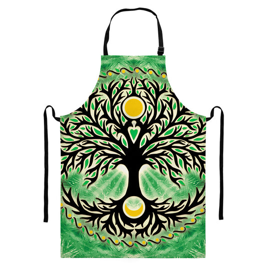 Sun And Moon Yggdrasil Print Bib Apron With Pocket