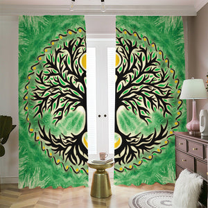 Sun And Moon Yggdrasil Print Blackout Pencil Pleat Curtains