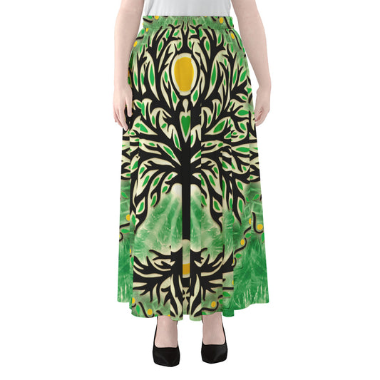 Sun And Moon Yggdrasil Print Chiffon Maxi Skirt