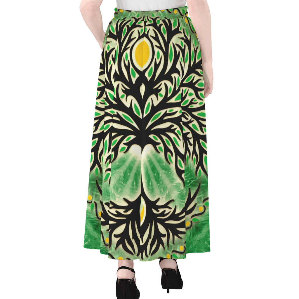 Sun And Moon Yggdrasil Print Chiffon Maxi Skirt