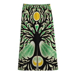 Sun And Moon Yggdrasil Print Cotton Front Slit Maxi Skirt