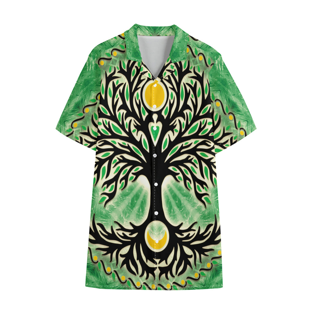 Sun And Moon Yggdrasil Print Cotton Hawaiian Shirt