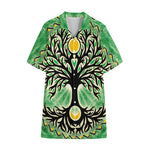 Sun And Moon Yggdrasil Print Cotton Hawaiian Shirt