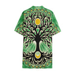 Sun And Moon Yggdrasil Print Cotton Hawaiian Shirt