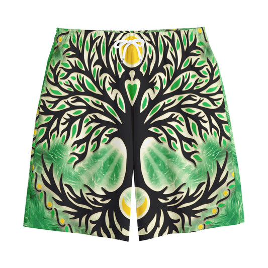 Sun And Moon Yggdrasil Print Cotton Shorts