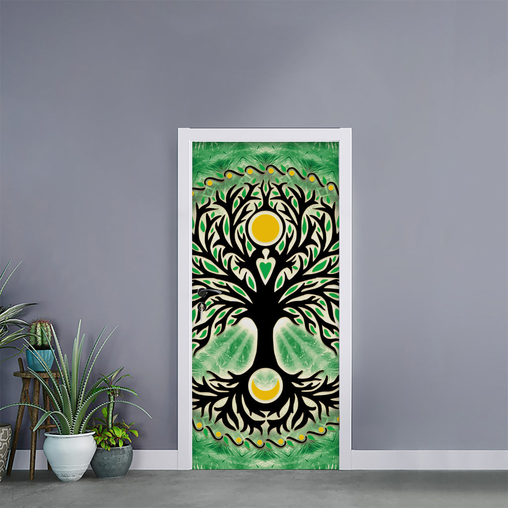 Sun And Moon Yggdrasil Print Door Sticker