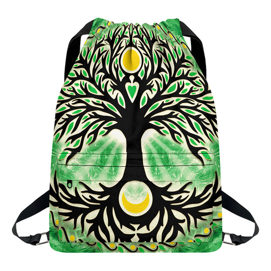Sun And Moon Yggdrasil Print Drawstring Backpack