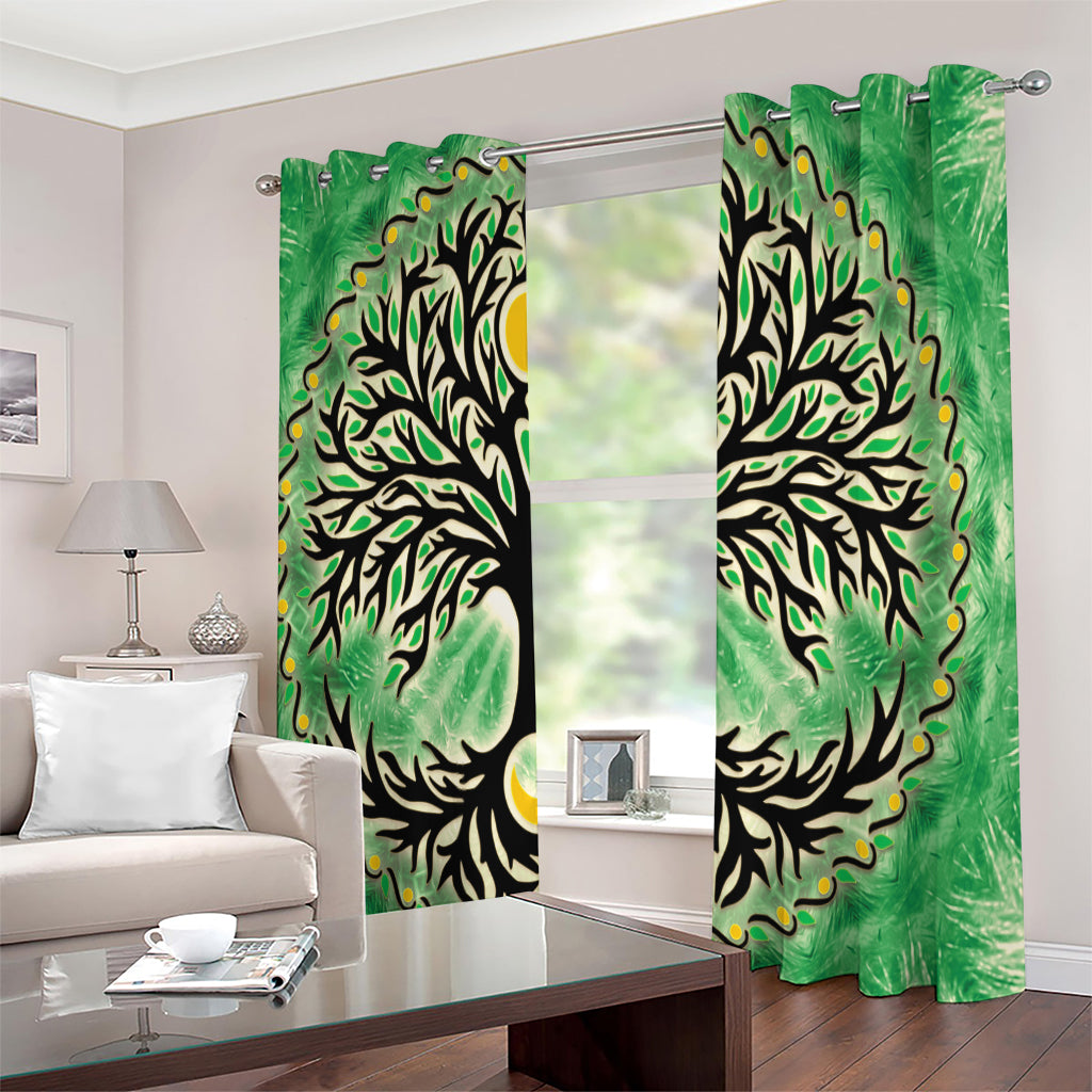 Sun And Moon Yggdrasil Print Extra Wide Grommet Curtains