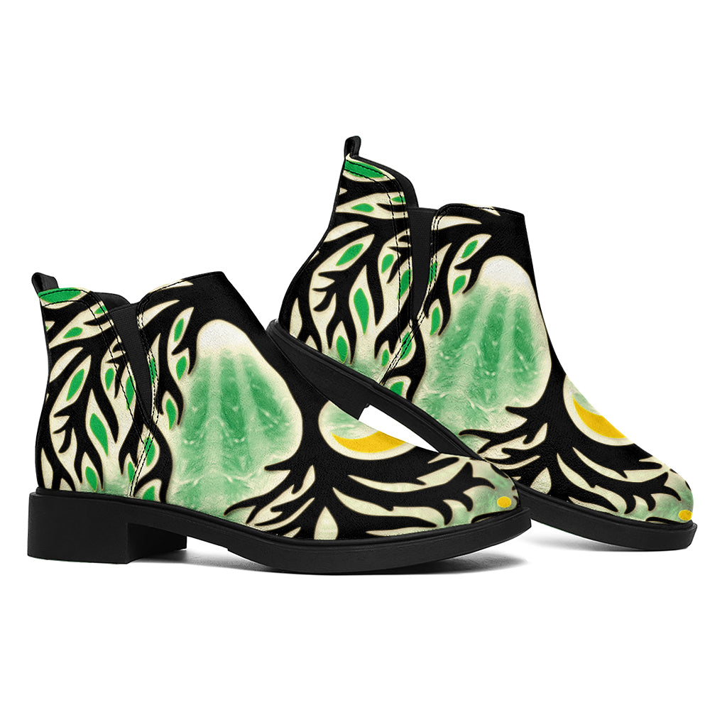 Sun And Moon Yggdrasil Print Flat Ankle Boots