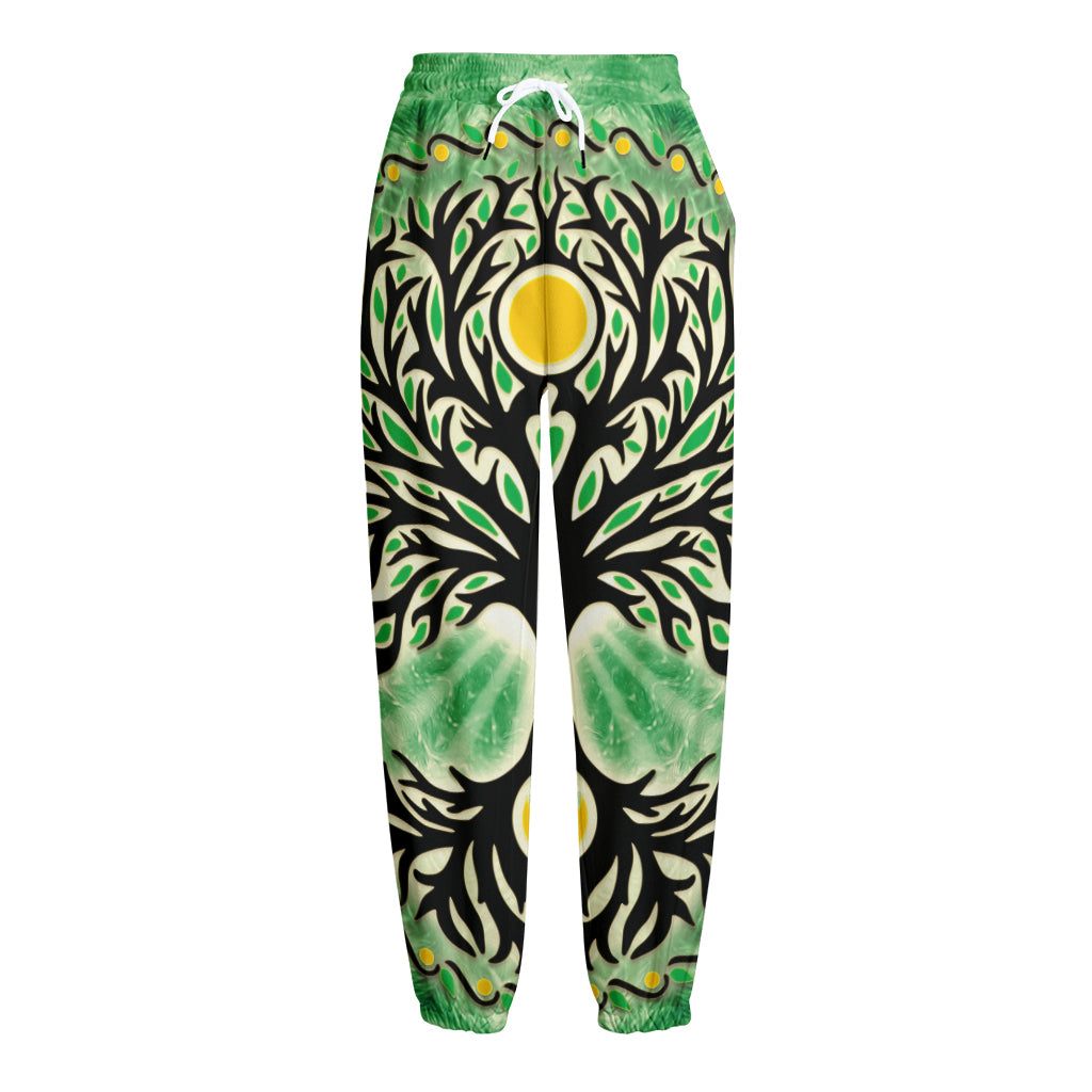 Sun And Moon Yggdrasil Print Fleece Lined Knit Pants