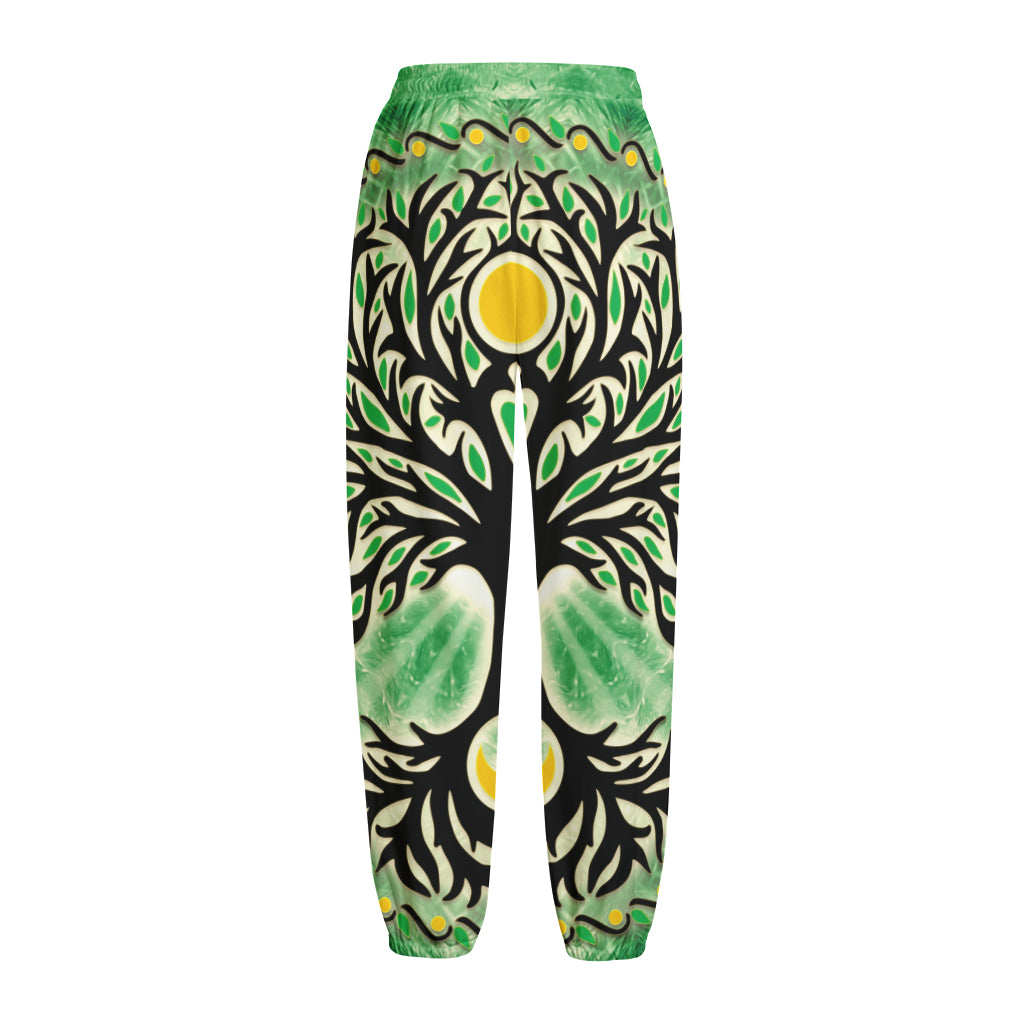 Sun And Moon Yggdrasil Print Fleece Lined Knit Pants