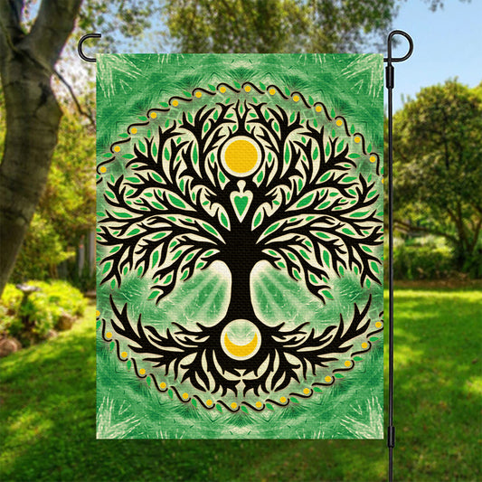 Sun And Moon Yggdrasil Print Garden Flag