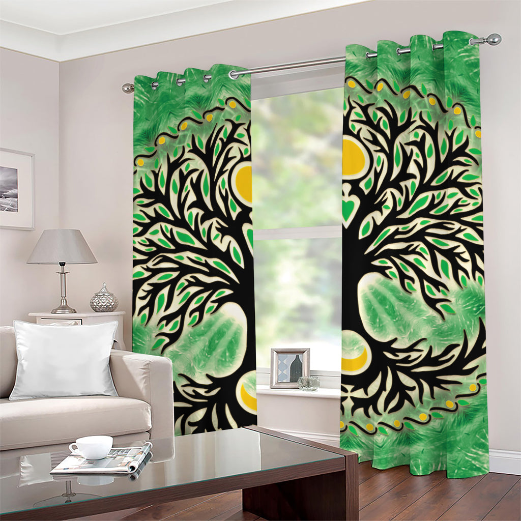 Sun And Moon Yggdrasil Print Grommet Curtains