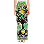 Sun And Moon Yggdrasil Print High Slit Maxi Skirt