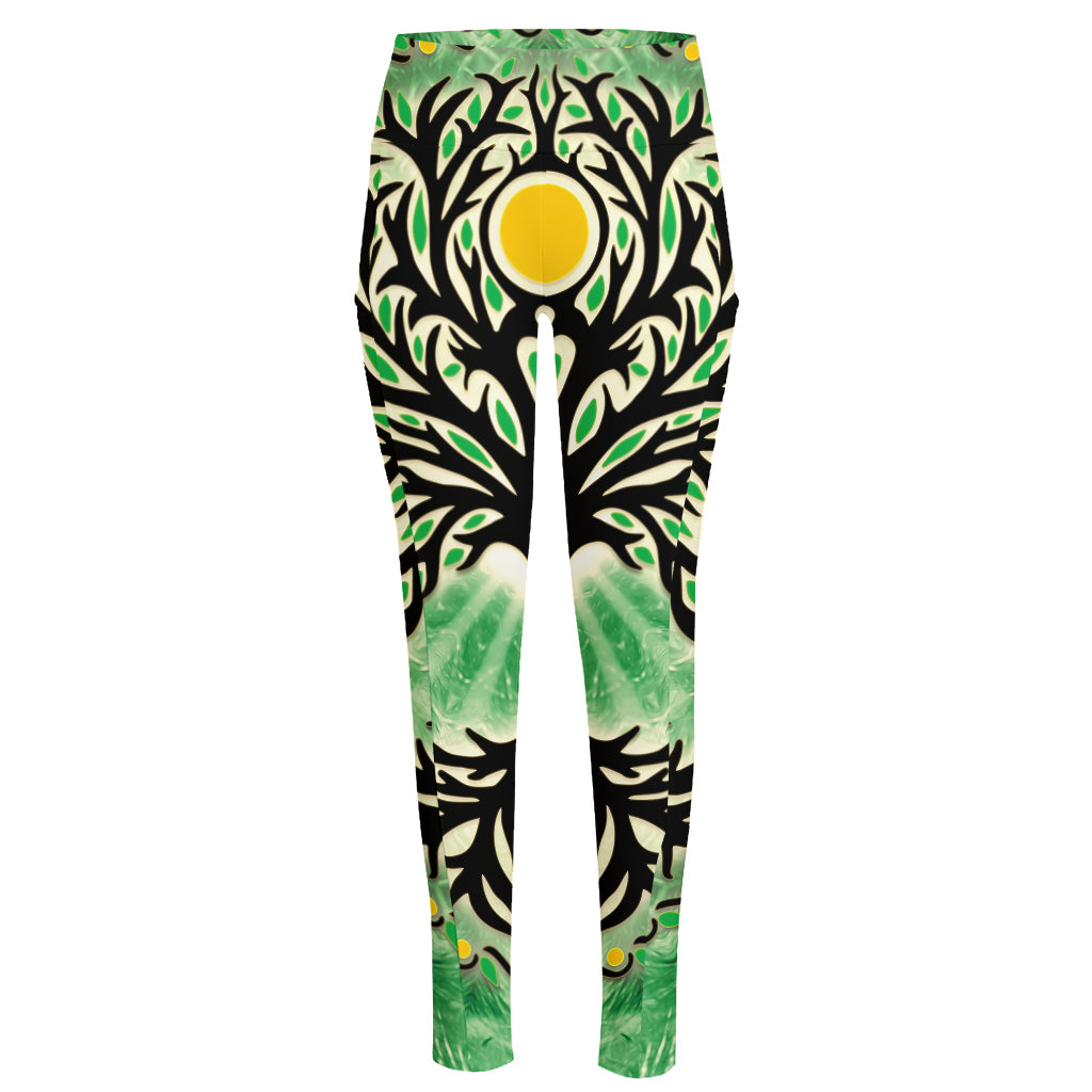 Sun And Moon Yggdrasil Print High-Waisted Pocket Leggings