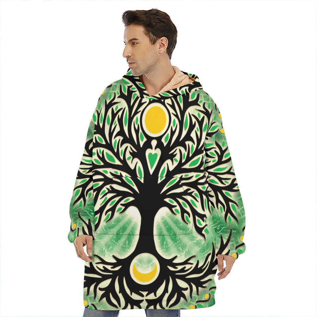 Sun And Moon Yggdrasil Print Hoodie Blanket