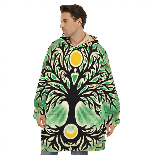 Sun And Moon Yggdrasil Print Hoodie Blanket