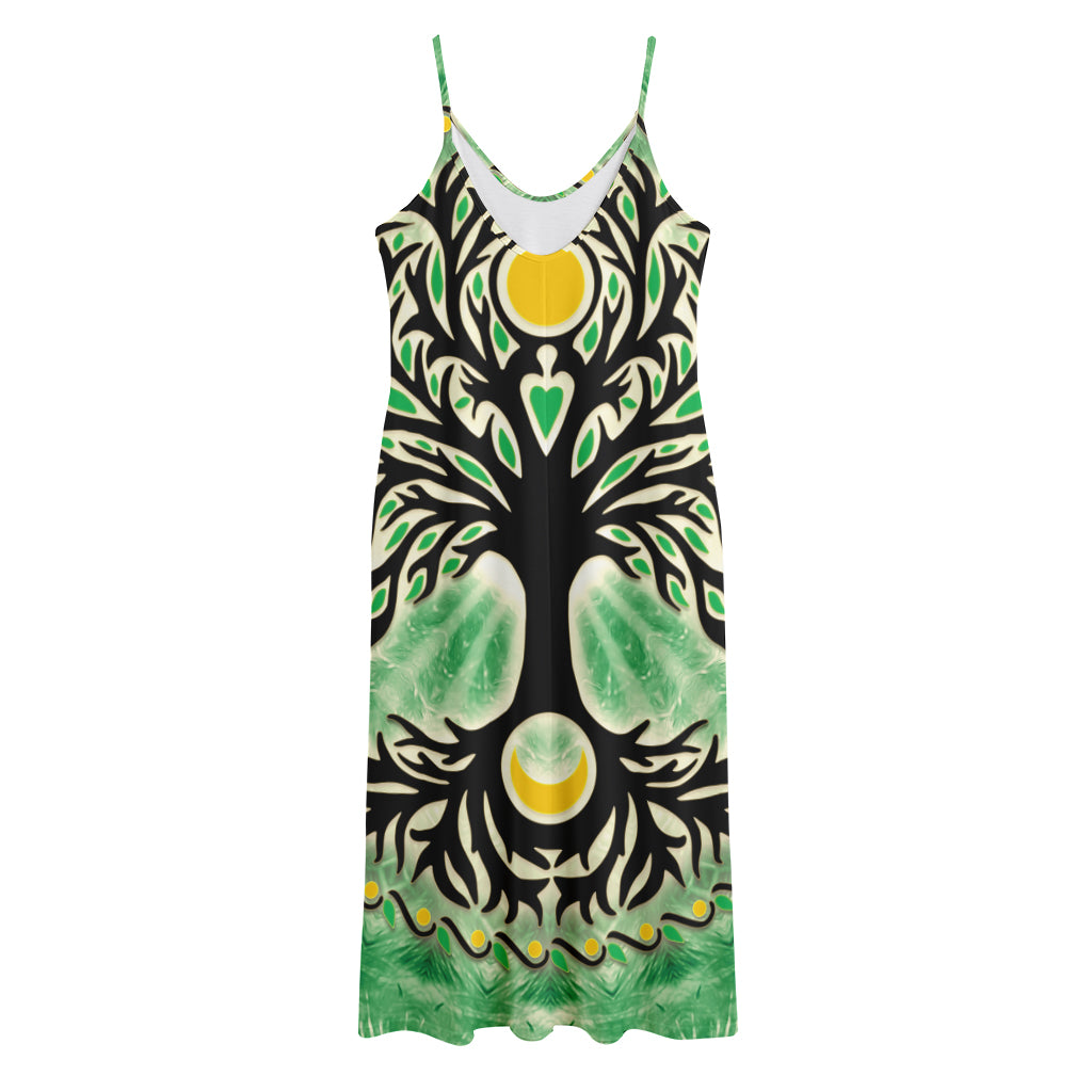 Sun And Moon Yggdrasil Print Jersey Midi Cami Dress