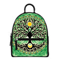 Sun And Moon Yggdrasil Print Leather Backpack
