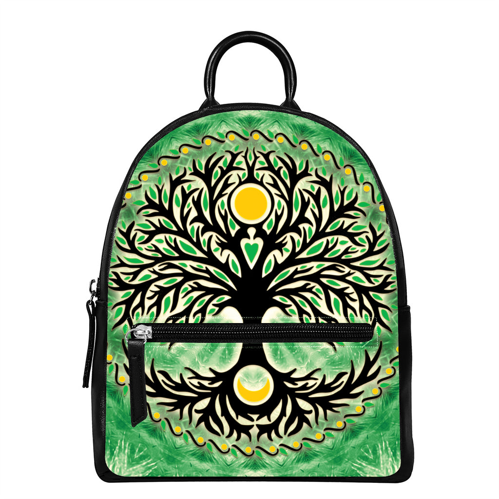 Sun And Moon Yggdrasil Print Leather Backpack