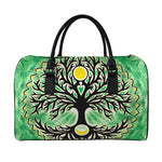 Sun And Moon Yggdrasil Print Leather Duffle Bag