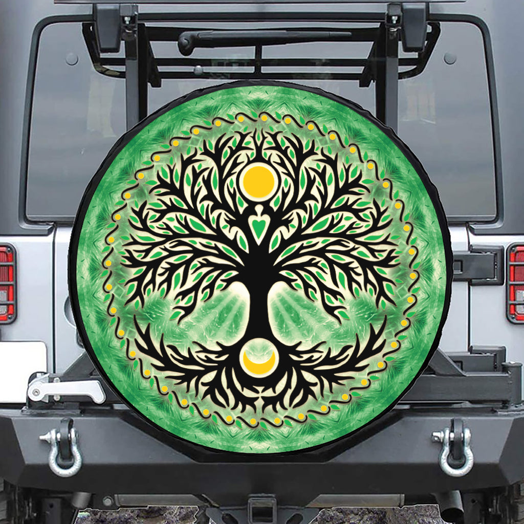 Sun And Moon Yggdrasil Print Leather Spare Tire Cover