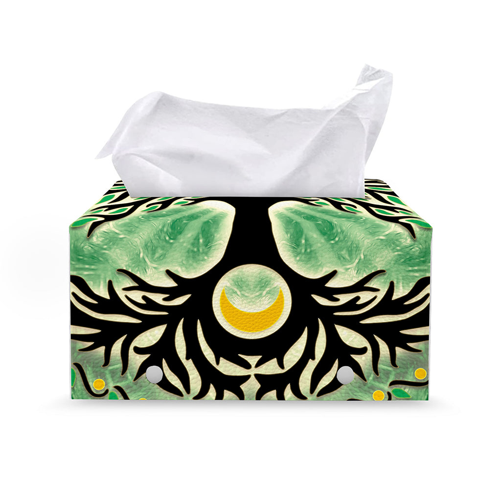 Sun And Moon Yggdrasil Print Leather Tissue Box Cover