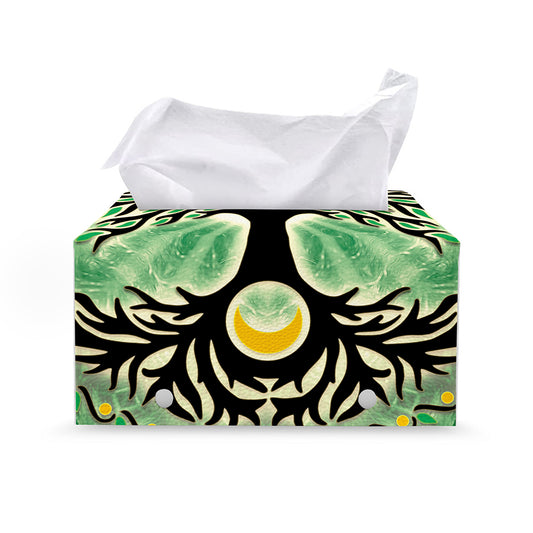 Sun And Moon Yggdrasil Print Leather Tissue Box Cover