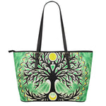 Sun And Moon Yggdrasil Print Leather Tote Bag