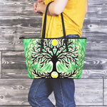 Sun And Moon Yggdrasil Print Leather Tote Bag