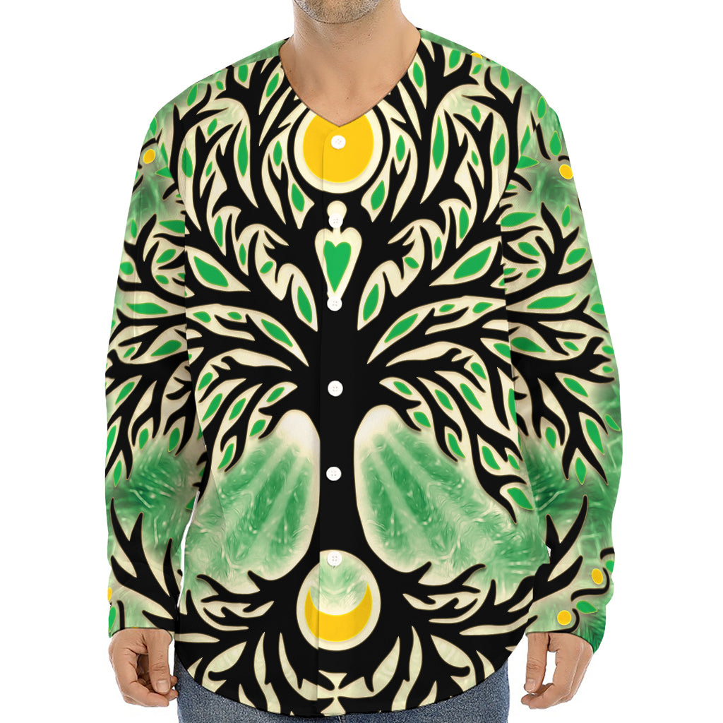 Sun And Moon Yggdrasil Print Long Sleeve Baseball Jersey
