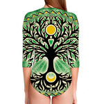 Sun And Moon Yggdrasil Print Long Sleeve Swimsuit