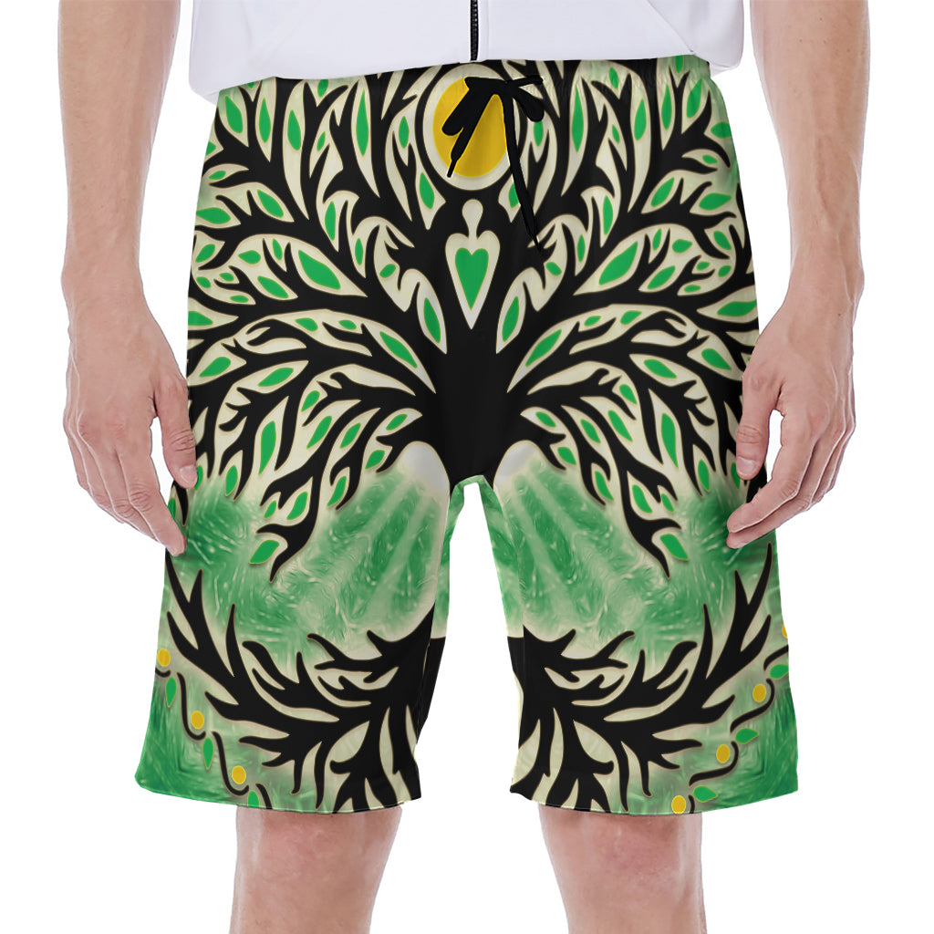 Sun And Moon Yggdrasil Print Men's Beach Shorts