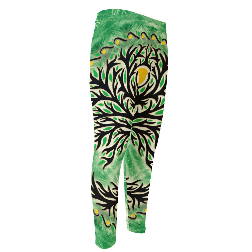 Sun And Moon Yggdrasil Print Men's Compression Pants